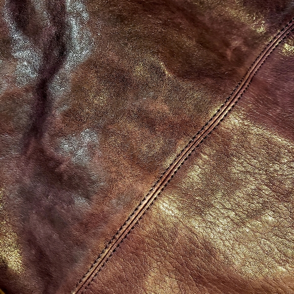 OLIVIA HARRIS-Eggplant/Gray Imp. Dist. Leather Satchel - Picture 10 of 12